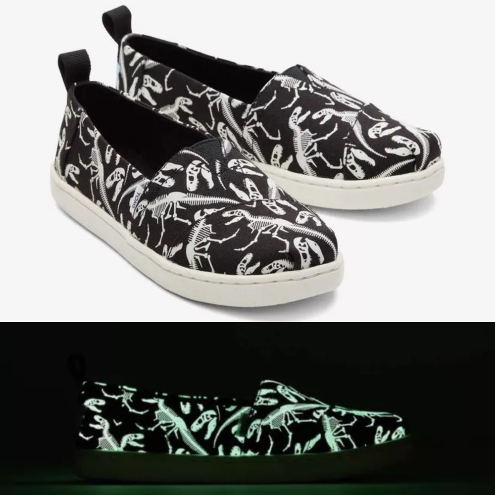GLOW IN THE DARK TOMS Youth Alpargata T-Rex Bones Shoes